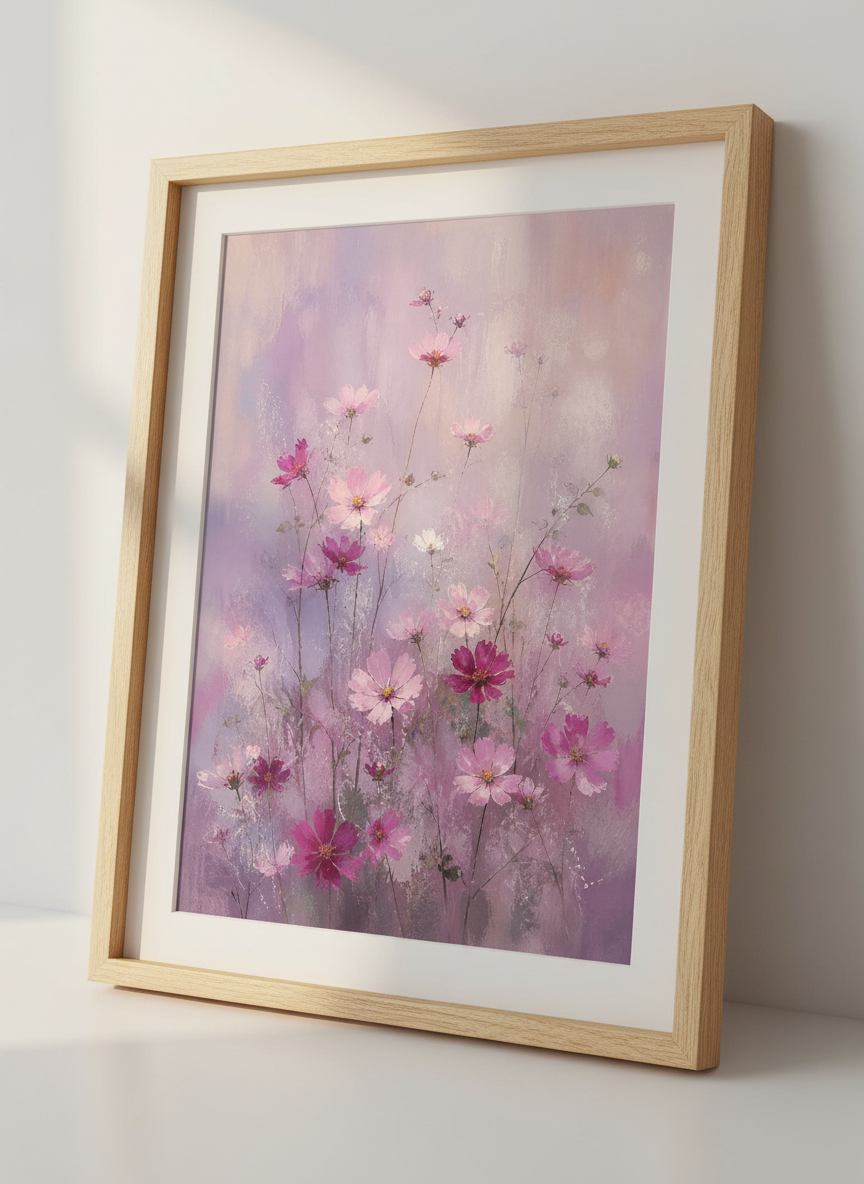 Lavender Floral Wall Art | Purple Meadow Flower Print, Soft Impressionist Bedroom Decor