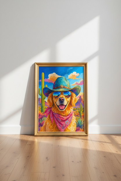 cowboy dog wall art | Vibrant Western Palette, Living Room