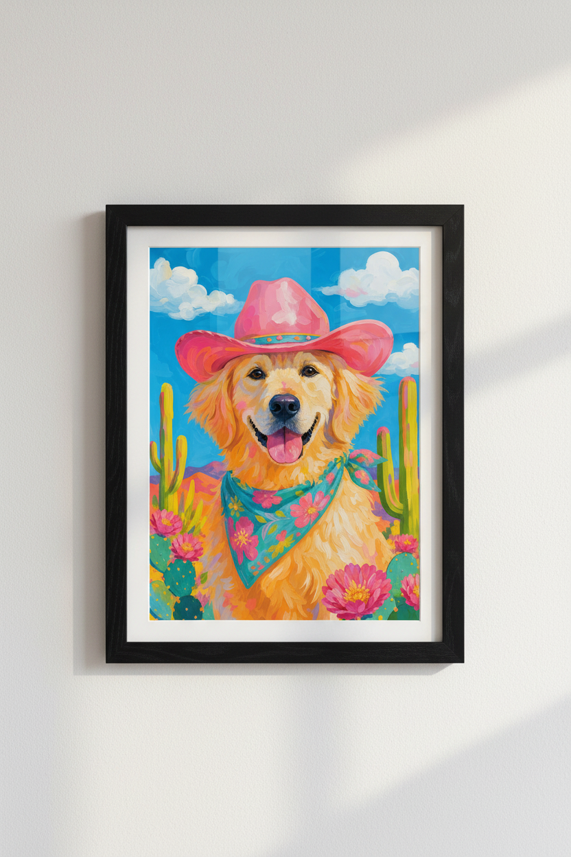 Colorful Dog Art | Vibrant Cowboy Pet Print, Living Room Decor