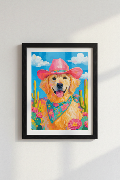Colorful Dog Art | Vibrant Cowboy Pet Print, Living Room Decor
