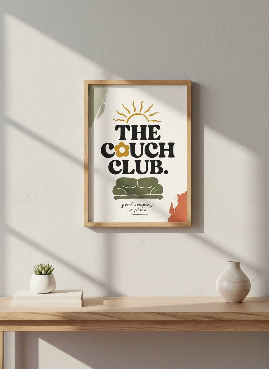 Couch Club Retro Wall Art Print | Boho Living Room Decor | Cozy Aesthetic Poster