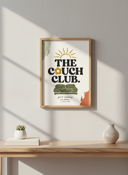 Couch Club Retro Wall Art Print | Boho Living Room Decor | Cozy Aesthetic Poster