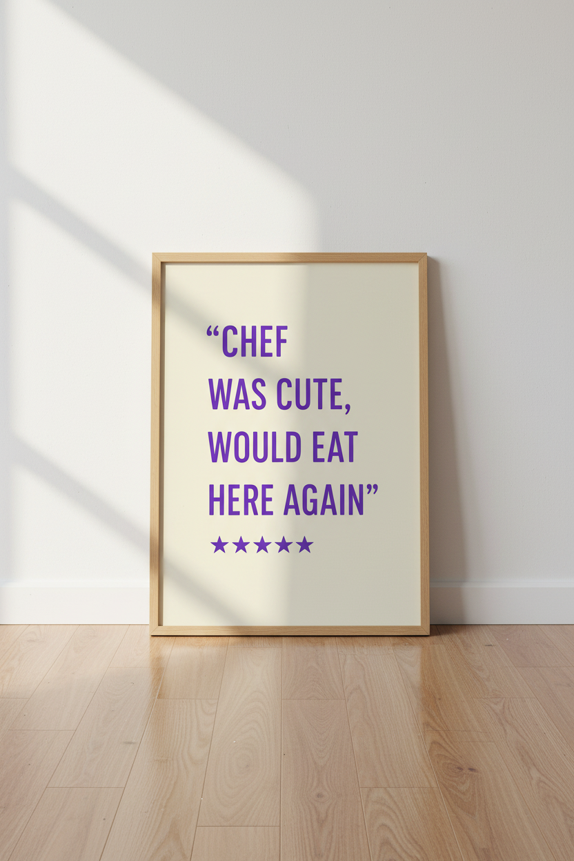 Humorous Kitchen Framed Wall Art | Dining Room Decor | Funny Cooking Quote Poster | "Chef Was Cute" Framed Print