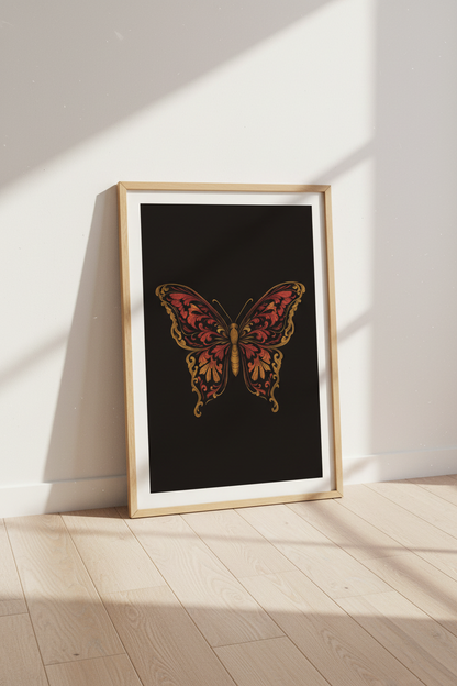 Ornate Butterfly Framed Wall Art | Dark Academia Home Decor | Gold &amp; Red Aesthetic Poster | Ready to Hang Insect Art