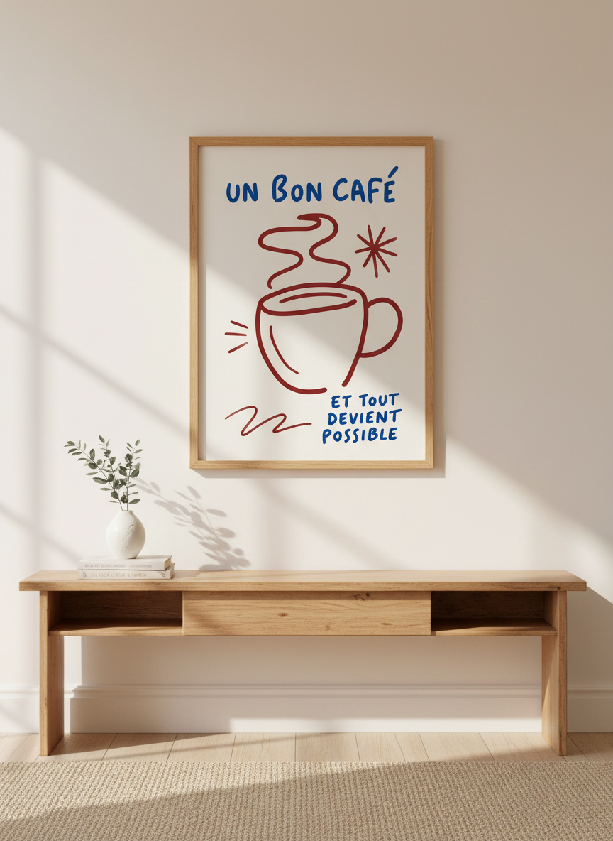 Good Coffee Quote Wall Art | Kitchen Decor | French Minimalist Poster
