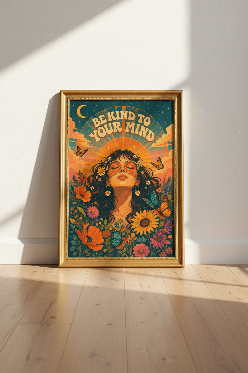 retro boho poster | sunflower floral, bedroom decor