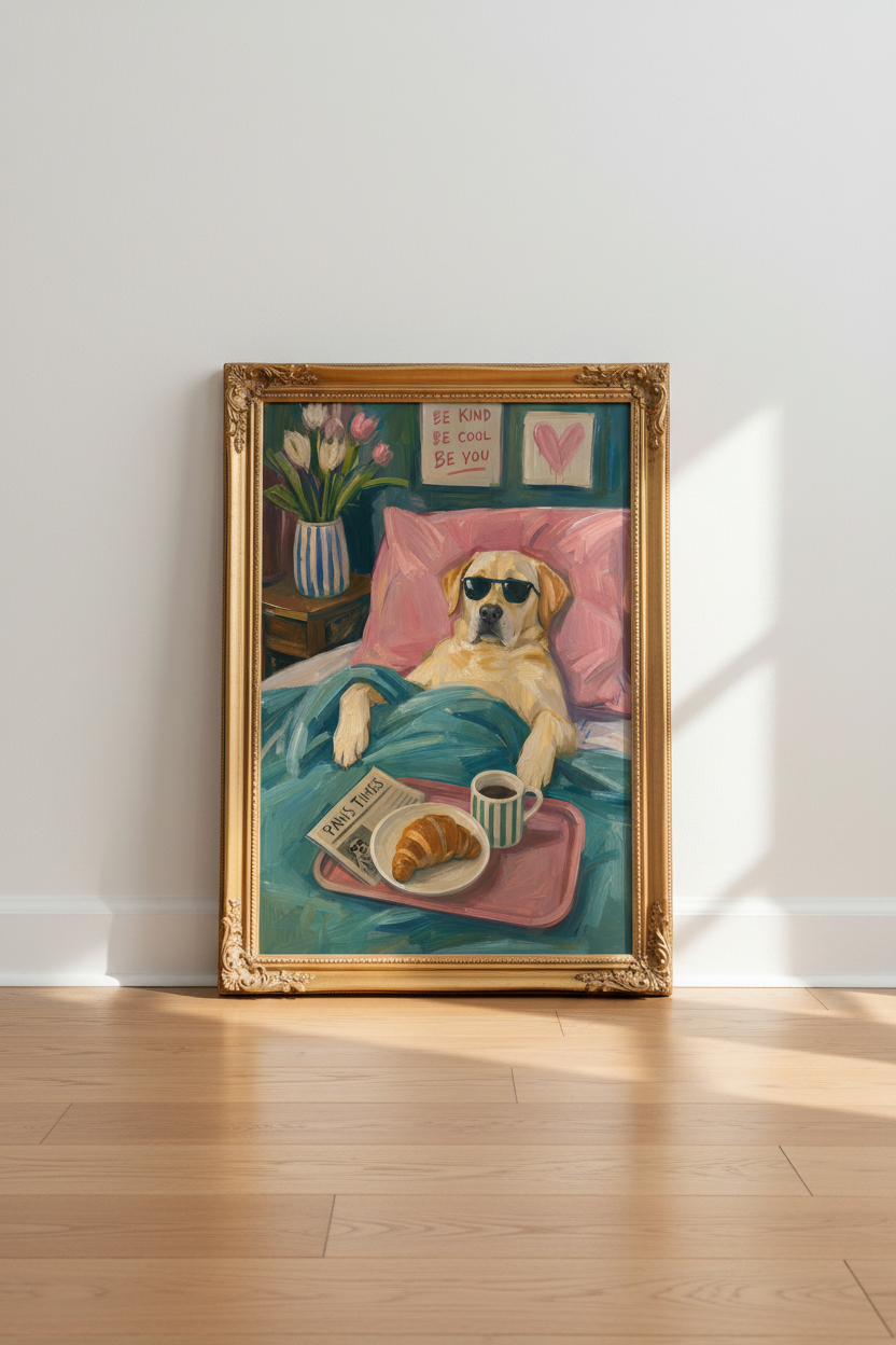 dog wall art print | painterly labrador, bedroom decor, cozy poster