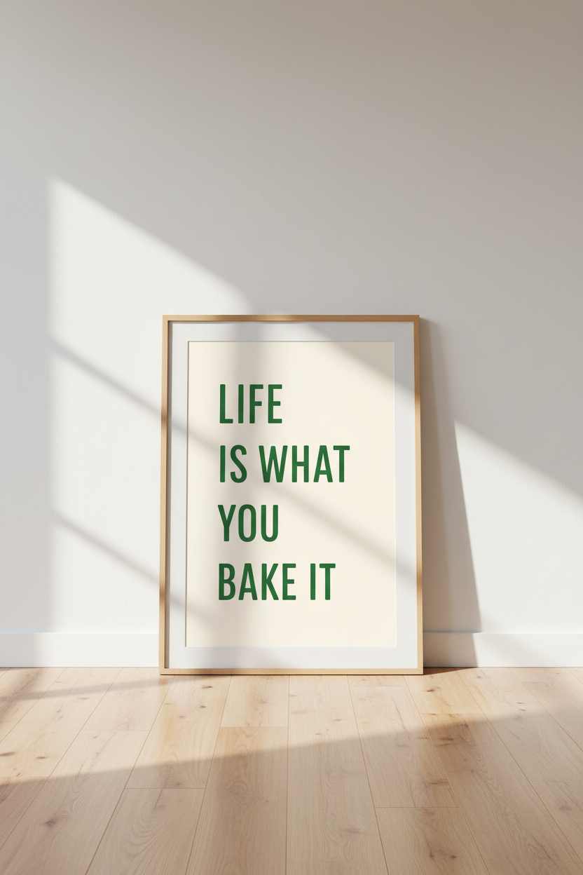 Minimalist Kitchen Quote Wall Art Print | Boho Kitchen Decor | "Life Is What You Bake It" Framed Poster