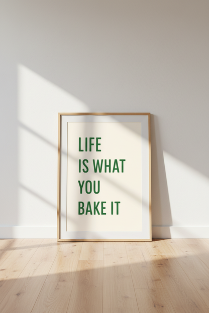 Minimalist Kitchen Quote Wall Art Print | Boho Kitchen Decor | "Life Is What You Bake It" Framed Poster