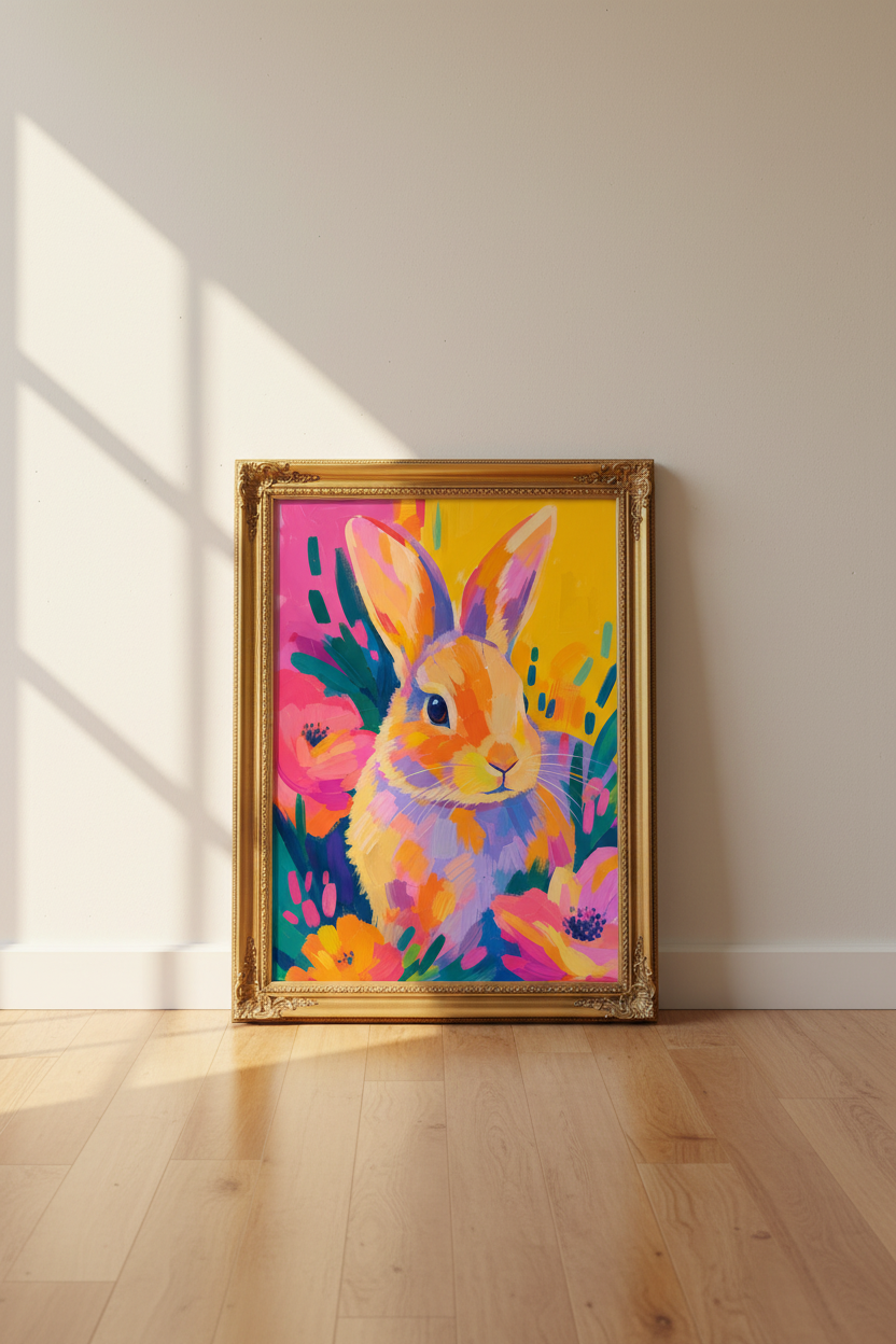 colorful bunny print | Bright Abstract Nursery Livingroom Decor