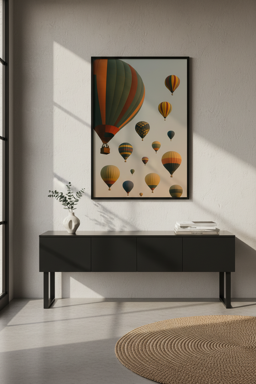 Minimalist Hot Air Balloon Wall Art Print | Dreamy Sky Travel Poster