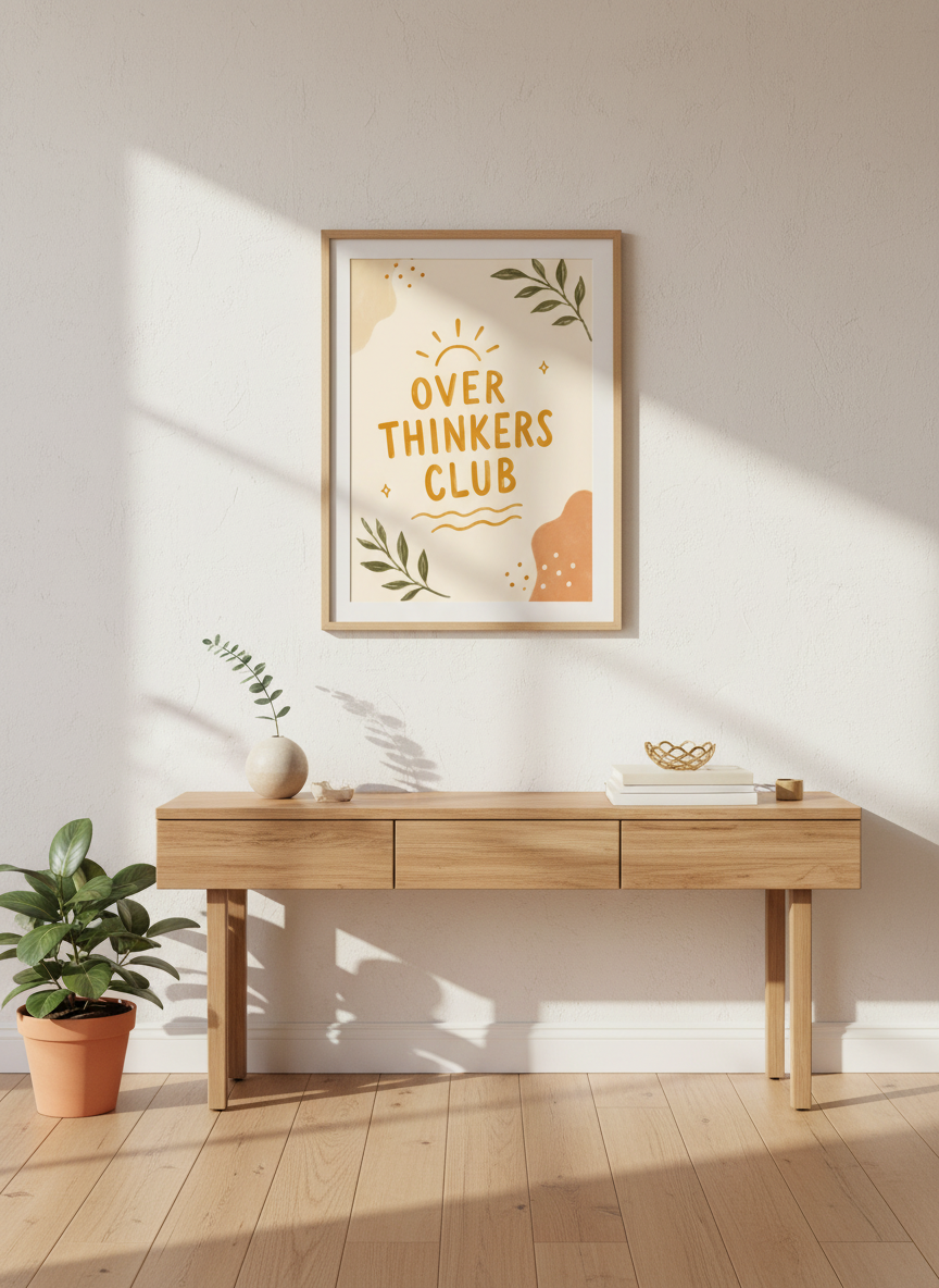 Overthinkers Club Wall Art Print | Boho Dorm Decor | Mental Health Poster Gift