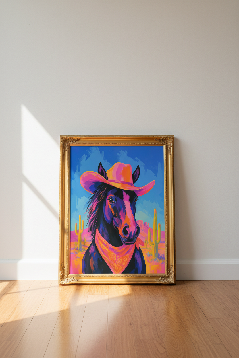 neon horse wall art | Pop Cowboy Print, Living Room Decor