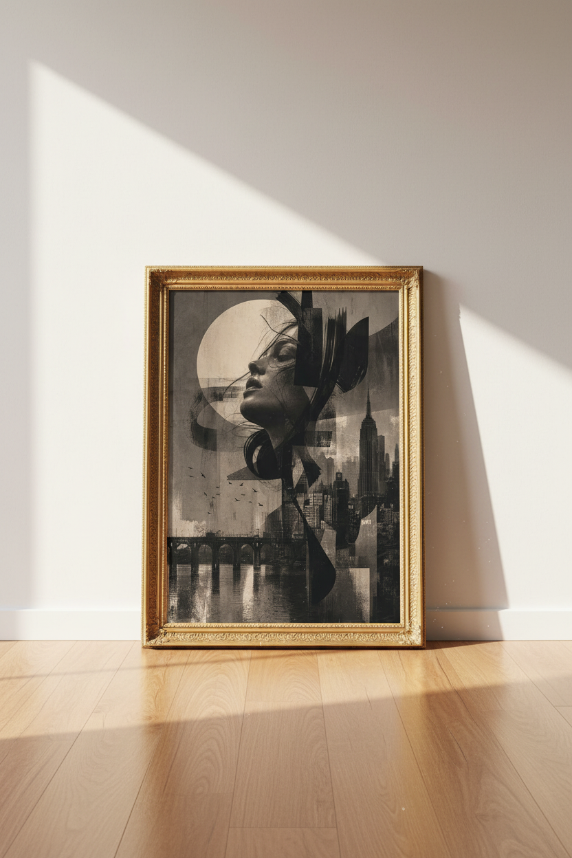 Urban Portrait Print | Monochrome Abstract, Living Room Decor