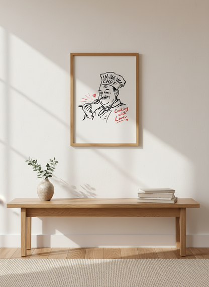 Retro Chef Art Print | Kitchen Decor | Whimsical Restaurant Poster