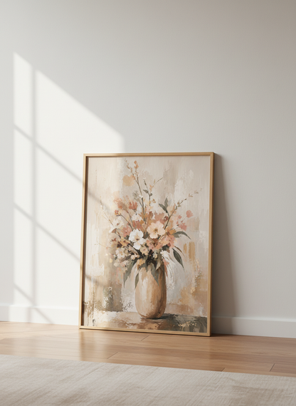 Floral Bouquet Wall Art | Muted Earth Tone Canvas Style Print, Modern Farmhouse Decor