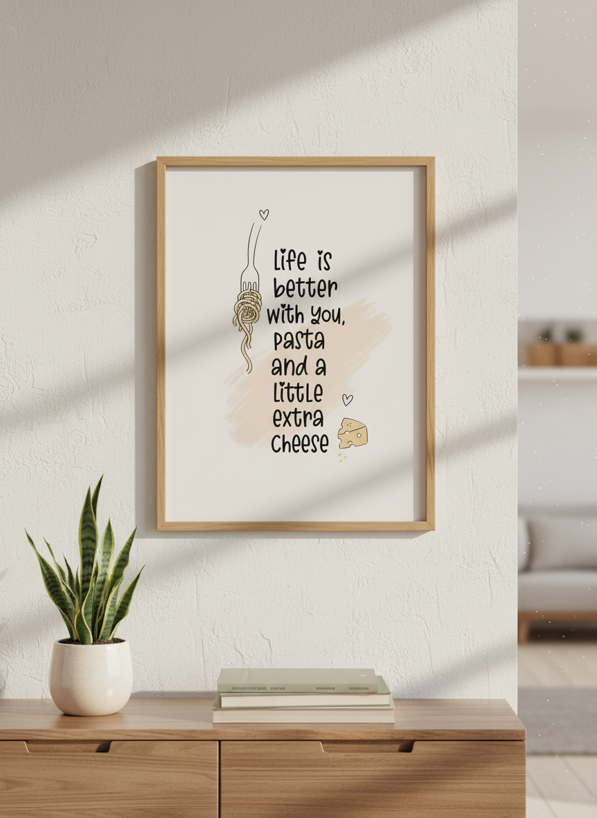 Pasta Quote Art | Kitchen Decor, Foodie Gift, Funny Love Pun Poster