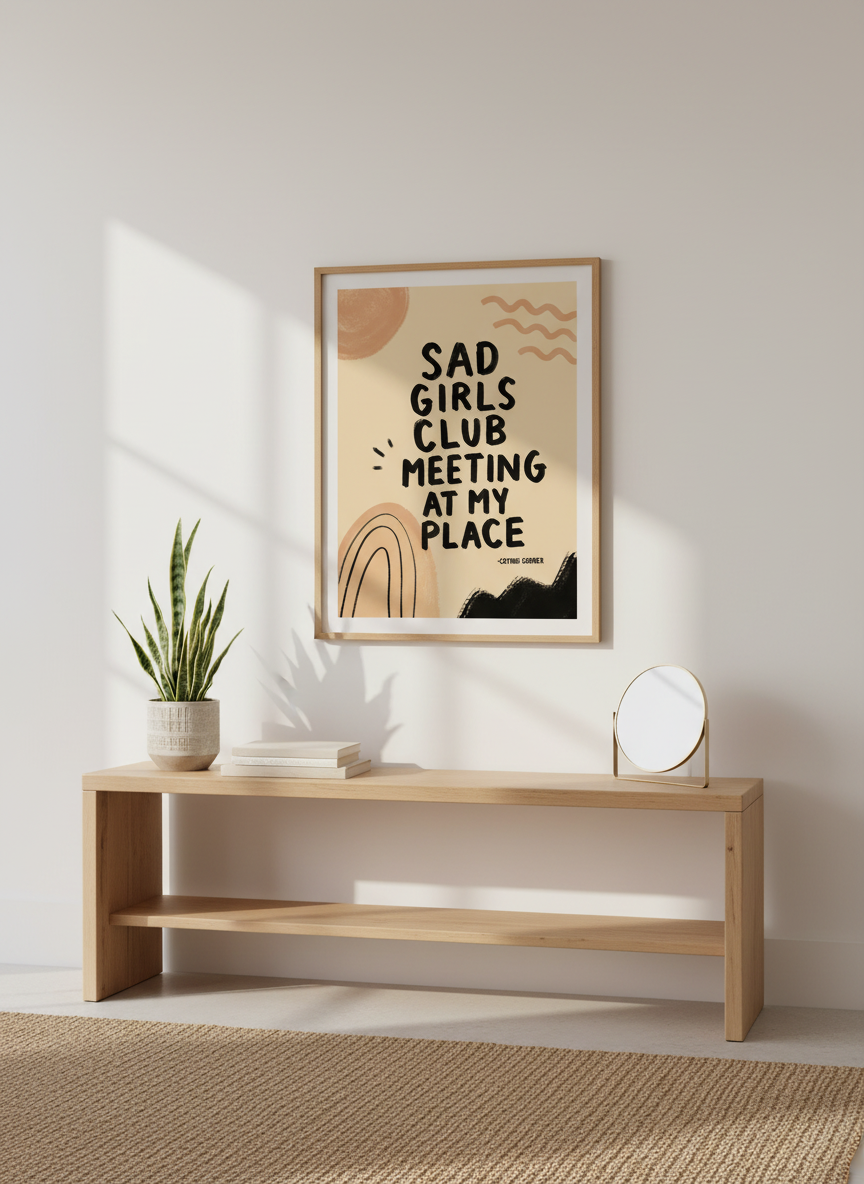 Sad Girls Club Poster | Dorm Room Decor, Trendy Wall Art | Humorous Quote Print Gift