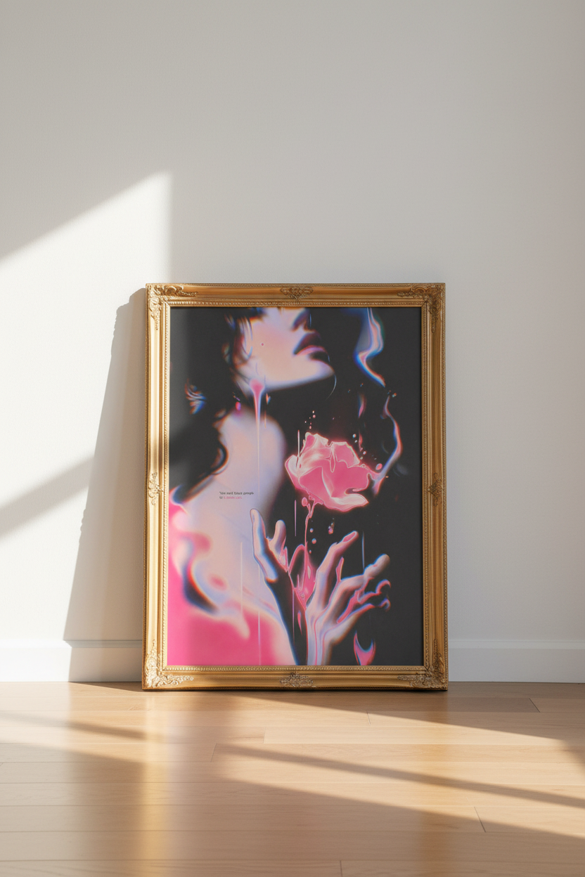 neon floral poster | vaporwave pink black bedroom decor