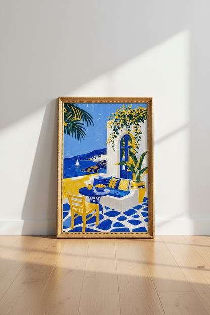 Mediterranean poster | Coastal Blue Yellow, Living Room Decor