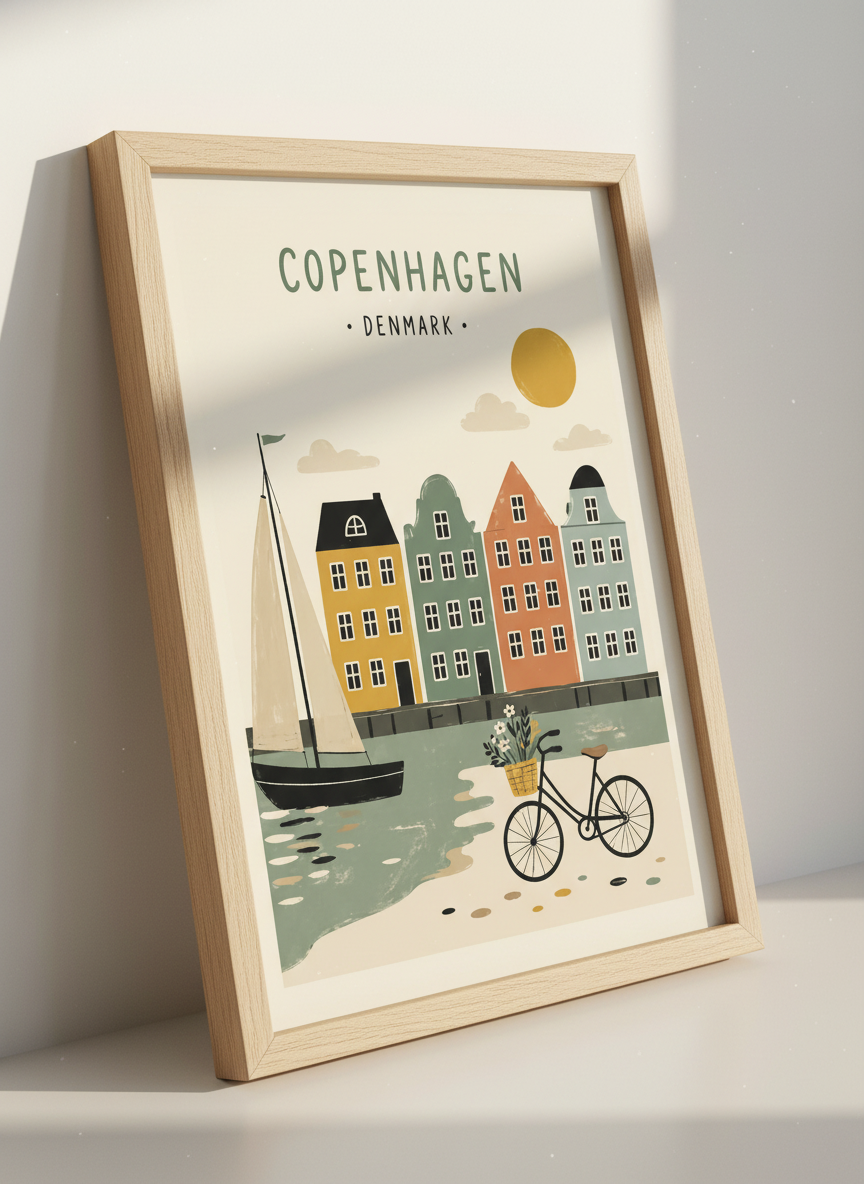 Copenhagen Denmark Wall Art Print | Travel Poster | Scandi Boho Decor
