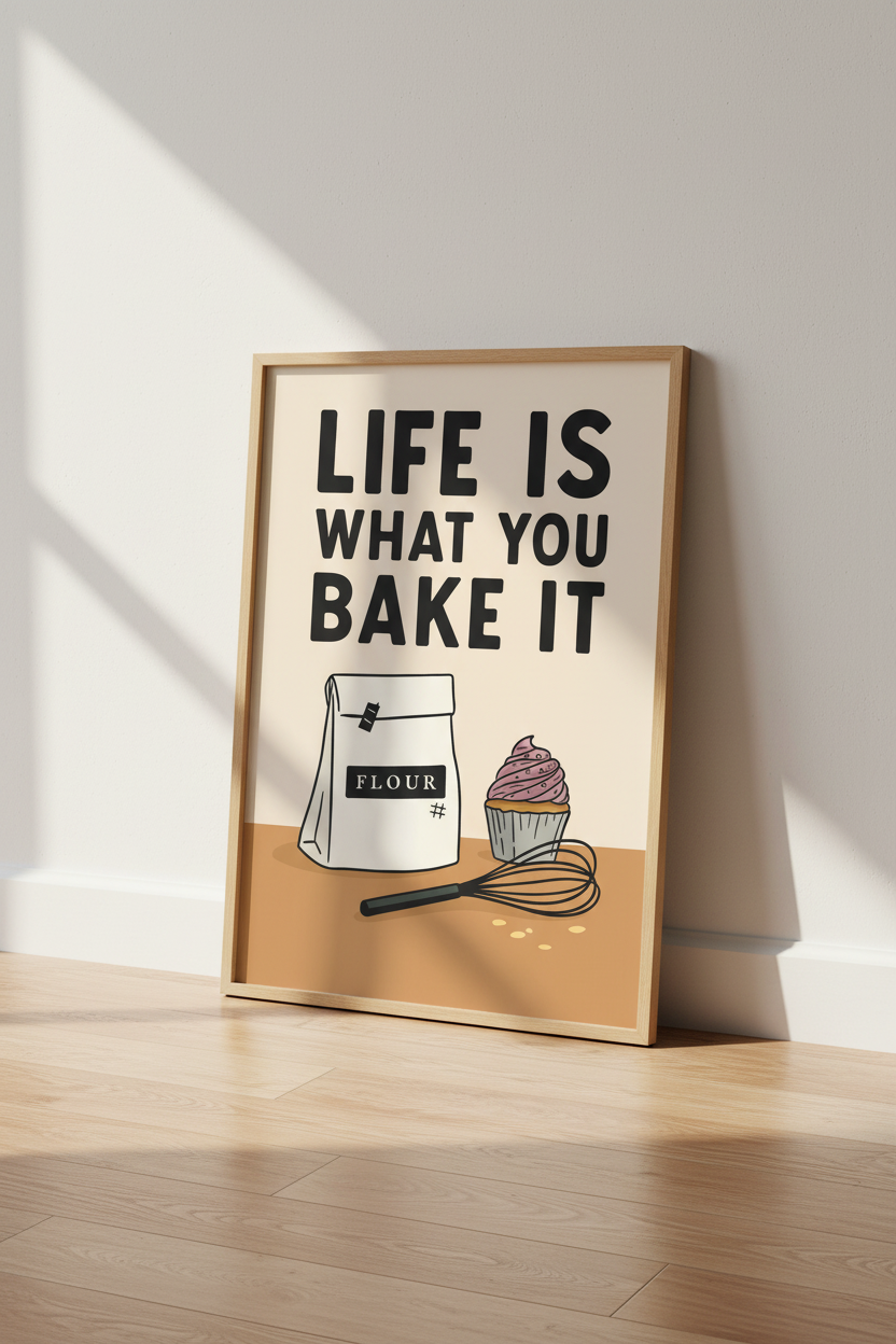 Humorous Kitchen Framed Wall Art | Bakery Decor Quote Poster | Foodie Gift | Fun Cooking Print | Ready to Hang Baking Art