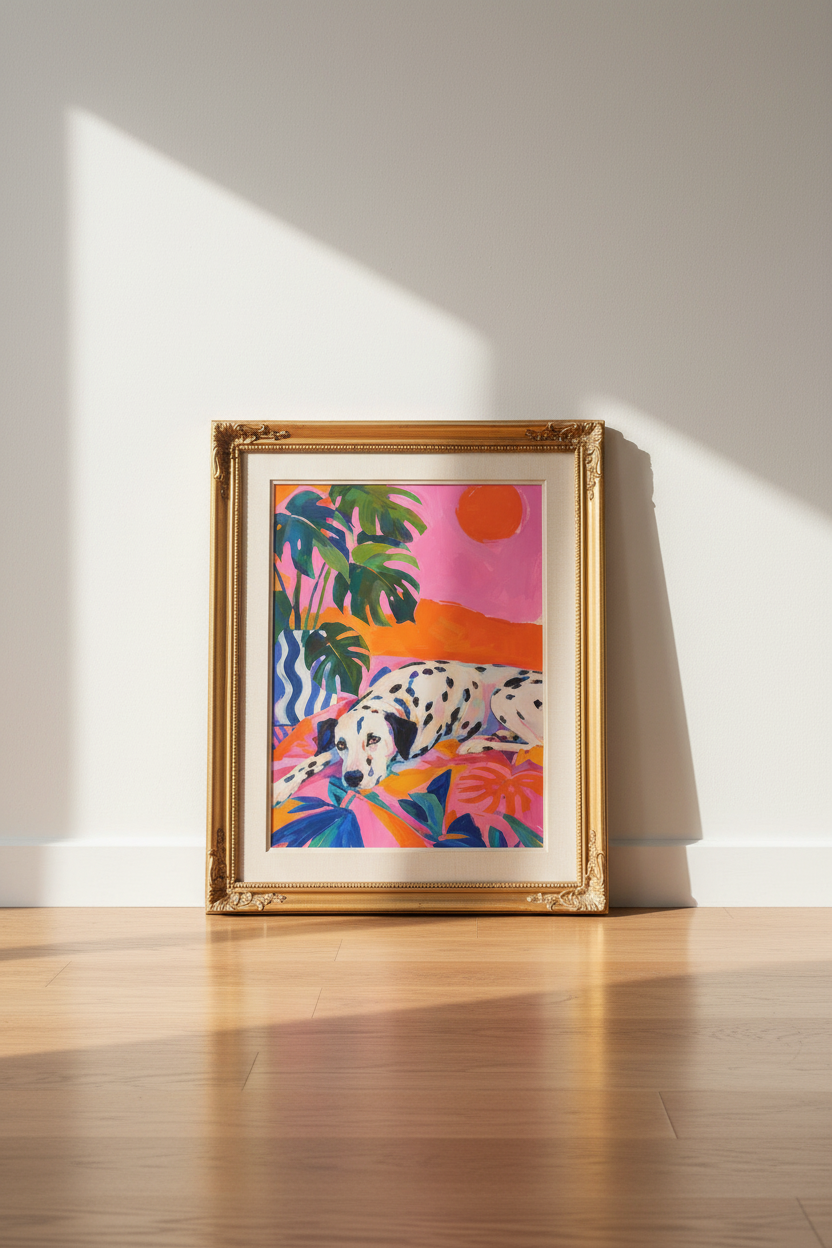 dalmatian wall art | tropical neon print, living room