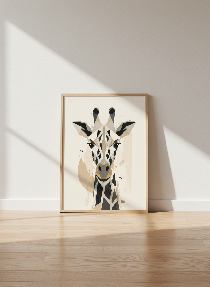 Geometric Giraffe Wall Art Print | Minimalist Neutral Poster, Nursery &amp; Living Room Decor