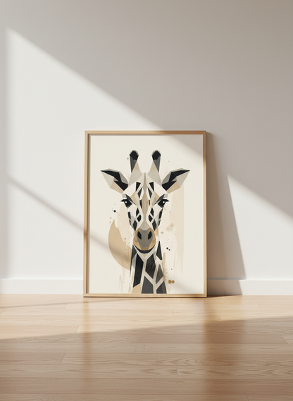 Geometric Giraffe Wall Art Print | Minimalist Neutral Poster, Nursery &amp; Living Room Decor