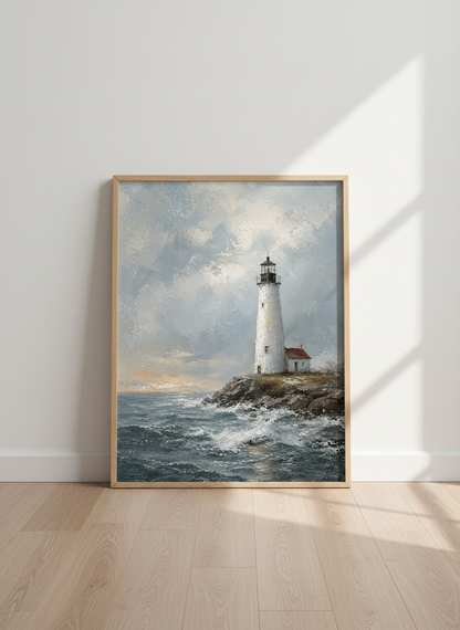 Lighthouse Oil Painting Print | Coastal Wall Art, Nautical Impressionist Poster