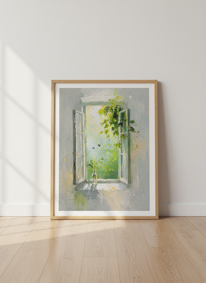 Open Window Garden Art | Impressionist Green Landscape, Living Room Decor