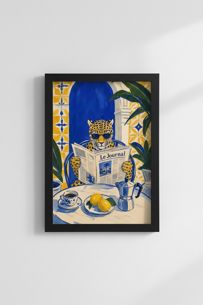 Leopard Wall Art Print | Mediterranean Blue Yellow, Kitchen Decor