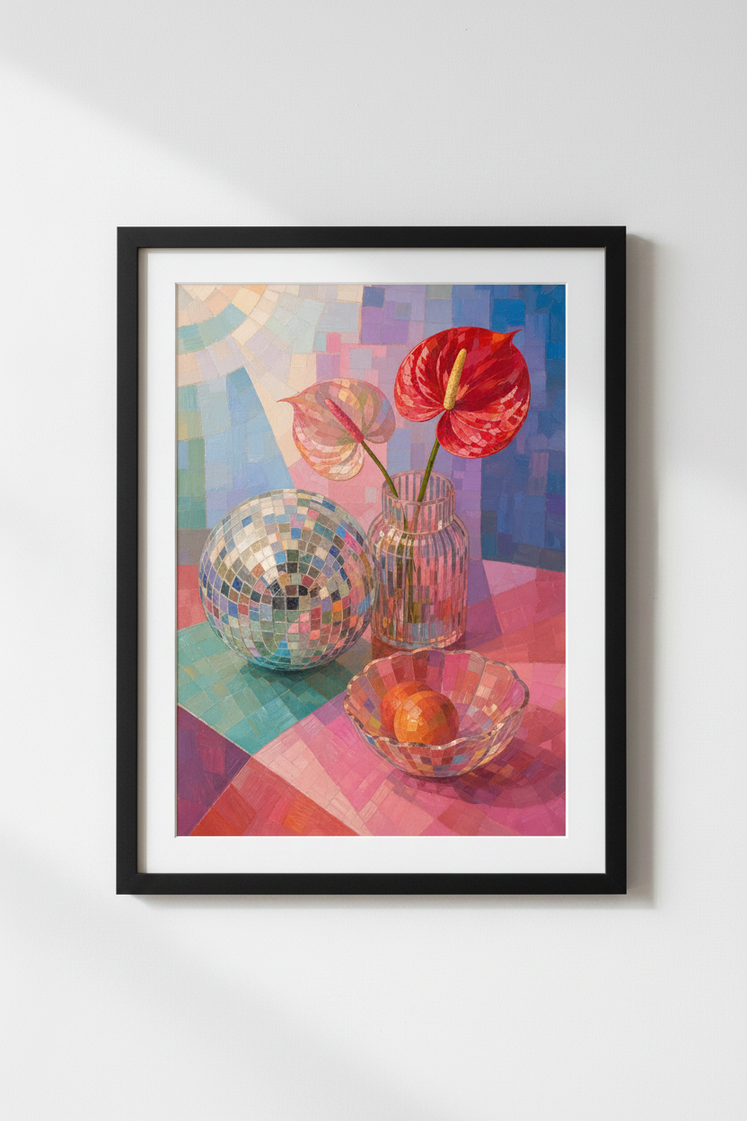 mosaic still life print | Colorful Modern Kitchen Decor, Pastel Poster