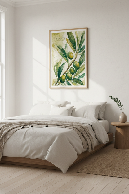 Olive Grove Botanical Art | Green Mediterranean Poster, Italy Kitchen Decor