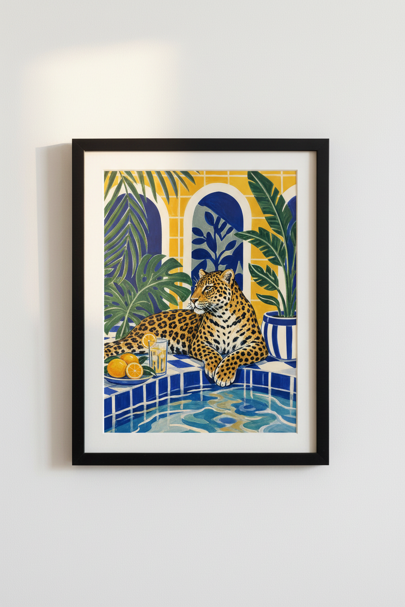 leopard pool print | Tropical Blue Yellow, Living Room