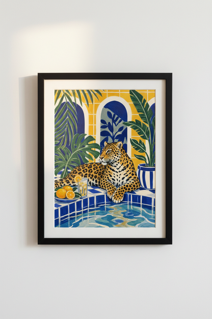 leopard pool print | Tropical Blue Yellow, Living Room