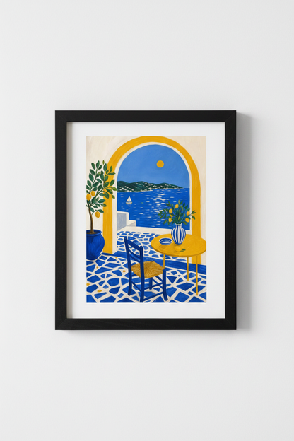 Mediterranean poster | Blue Yellow Coastal, Kitchen Decor
