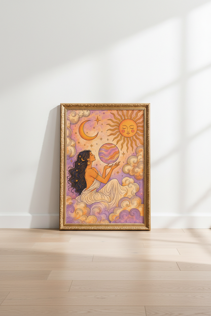 celestial wall art | Boho Sun Moon Decor, Bedroom Poster