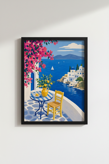 Santorini wall art | Mediterranean coastal blue &amp; yellow kitchen decor