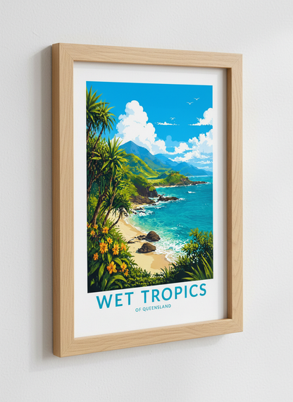 Queensland Travel Poster | Tropical Coastal Wall Art, Australian Beach Decor