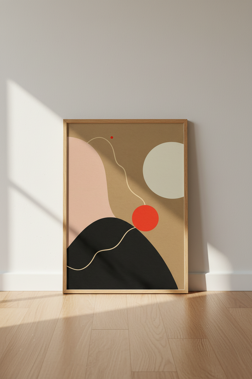 Abstract Shapes Wall Art Print | Mid Century Modern Wall Decor | Minimalist Framed Poster | Aesthetic Room Art