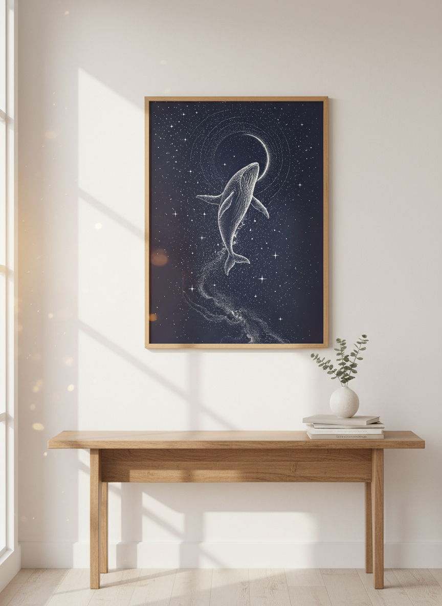 Celestial Whale Art Print | Nautical Nursery Decor | Space Ocean Poster Gift