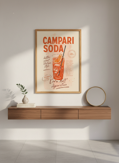 Campari Soda Aperitivo Print | Retro Kitchen Decor | Bar Cart Wall Art