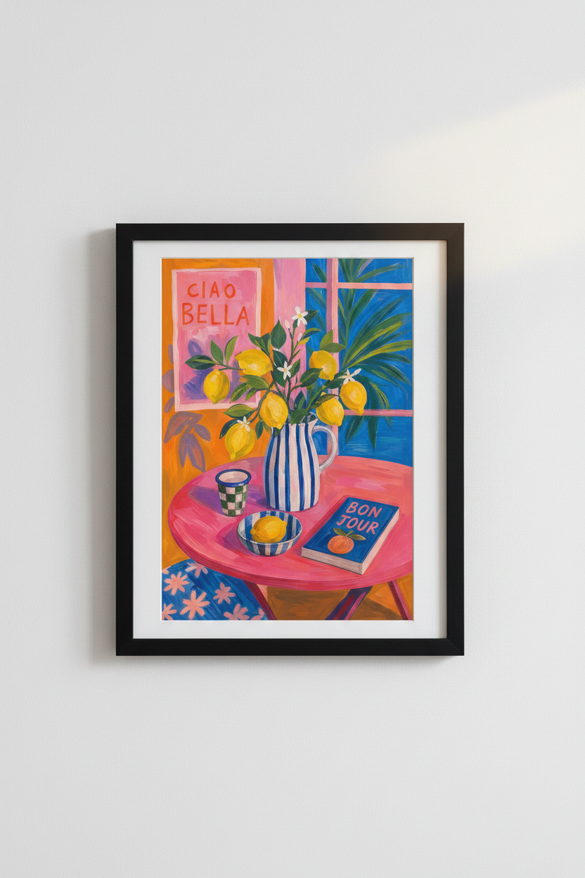 lemon wall art print | Colorful Mediterranean citrus, kitchen decor