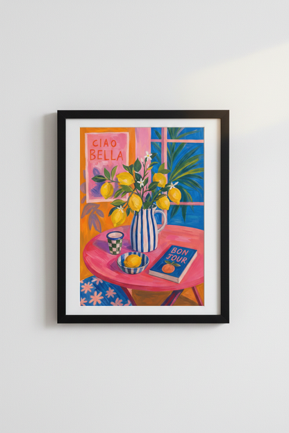 lemon wall art print | Colorful Mediterranean citrus, kitchen decor