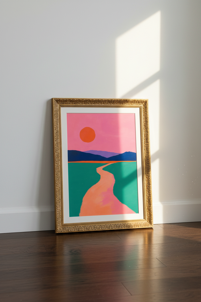 Colorful Landscape | Minimal Sunset Pink, Living Room Decor