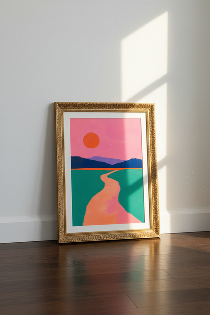 Colorful Landscape | Minimal Sunset Pink, Living Room Decor