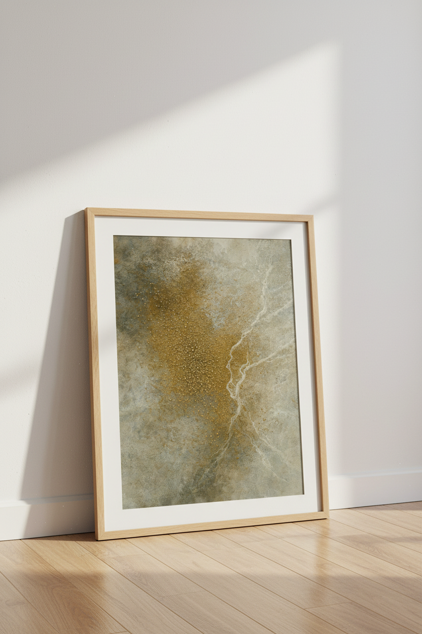 Abstract Gold Glimmer Wall Art Print | Modern Living Room Decor | Earthy Textured Framed Poster