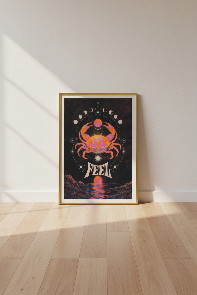 Cancer zodiac print | Neon occult crab art, bedroom decor