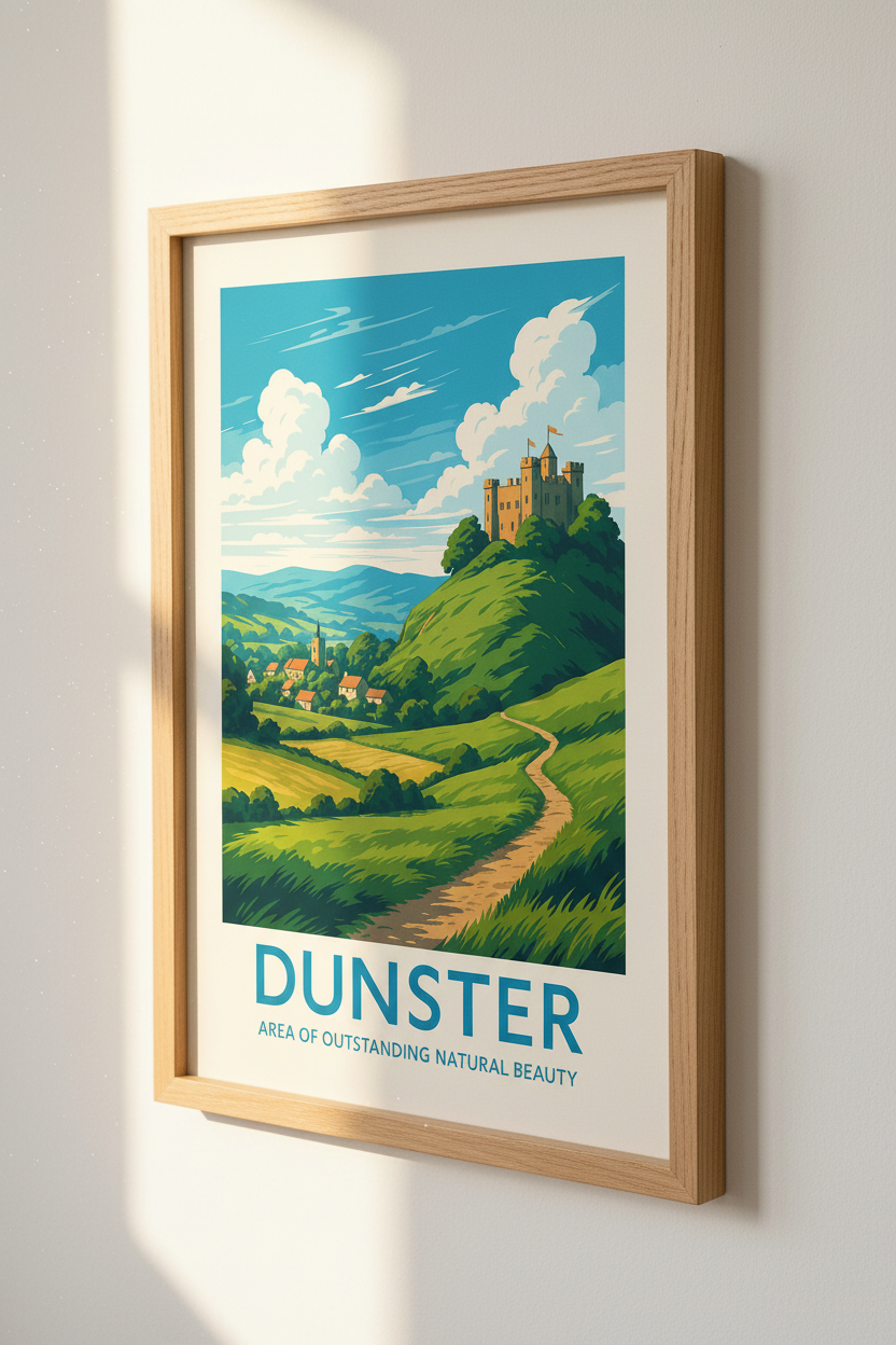 Dunster Castle Travel Poster | Vintage Landscape Wall Art | English Countryside Print